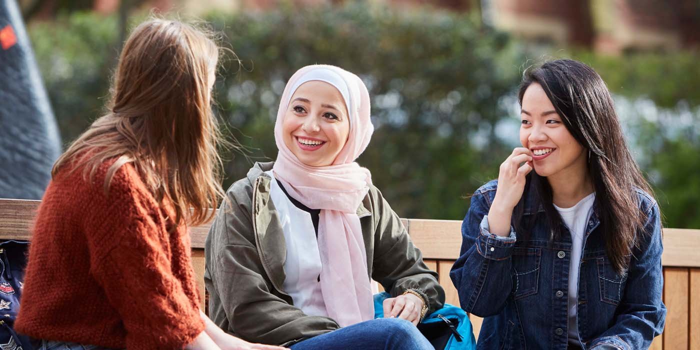 Students chatting at Beech Grove Plaza