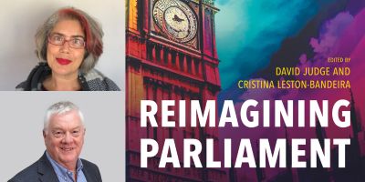 Author photos of Professors Cristina Leston-Bandeira and David Judge, and a cropped image of the book title from the front cover