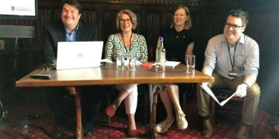 Group photo of (from left to right) Professor Richard Huzzey, Professor Cristina Leston-Bandeira, Dr Anna Bocking-Welch and Dr Henry Miller