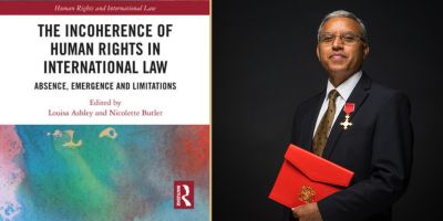 Smiling portrait of Professor Subedi in regalia, next to the festschrift