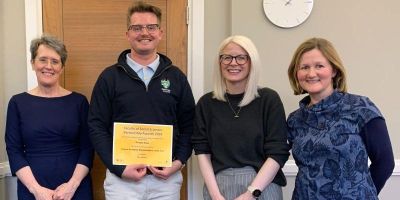 Photograph of Vanessa Kind (Head of the School of Education), Gergely Kajos, Katie Gathercole & Katharine Stapleford (Director of Student Education at the School of Education)