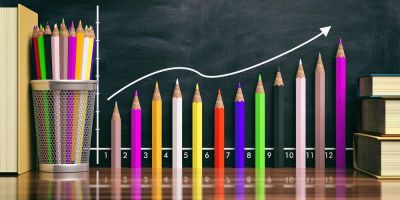 Upwards trend shown with coloured pencils.