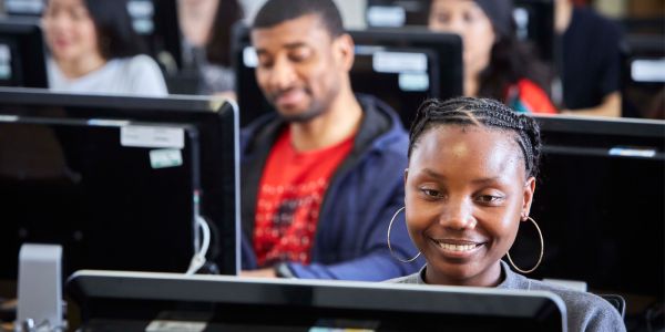 Students working on computer