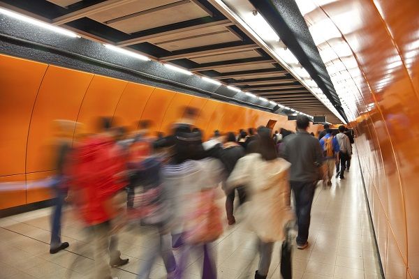 Crowd in a tunnel