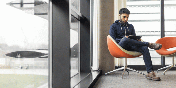 Student in the Liberty Building