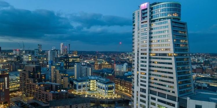 A view of Leeds city centre from behind Bridgewater Place